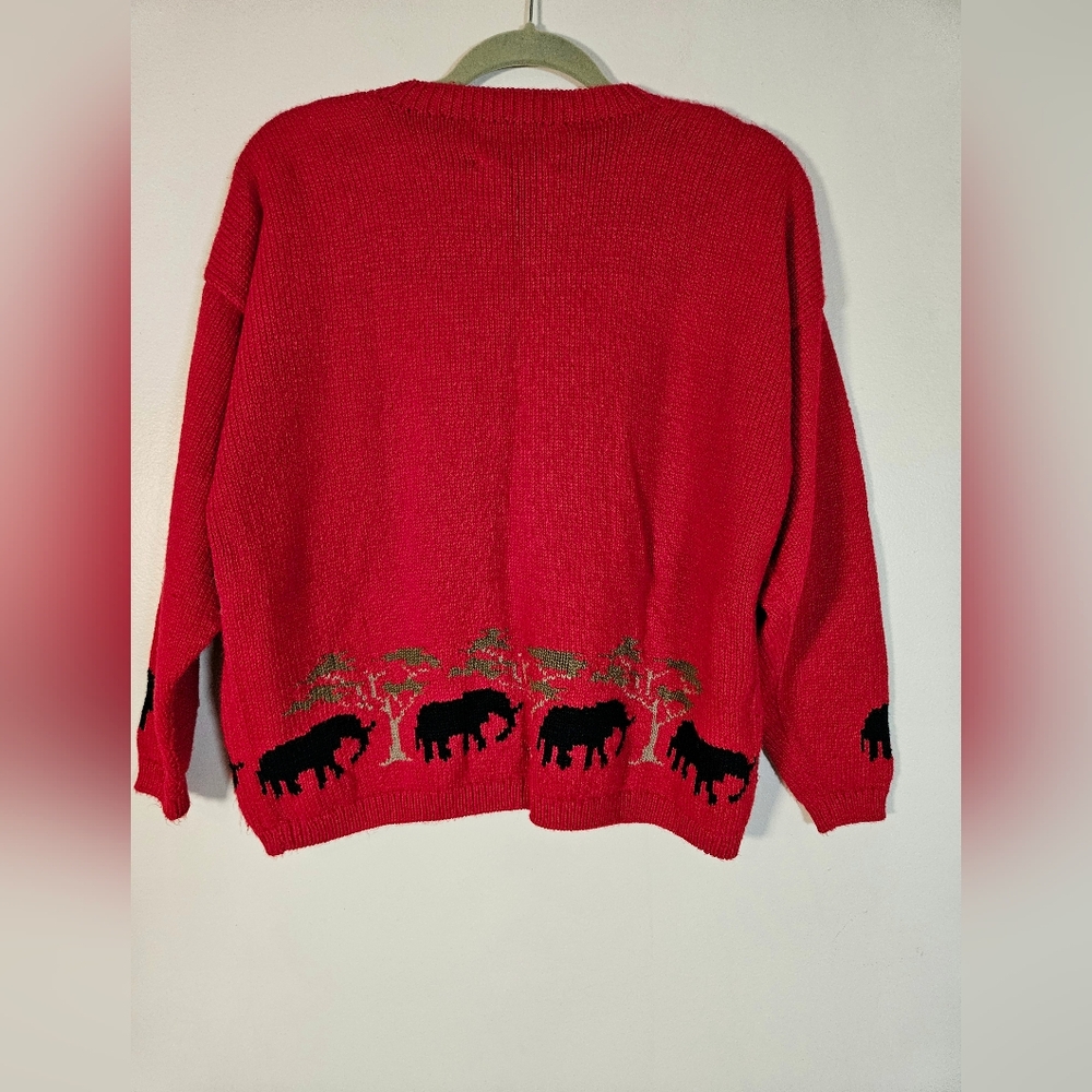 Vintage Cardigan SM 90s Buttons red Heavy Cotton Safari Oversize Artsy Indie - Picture 2 of 12